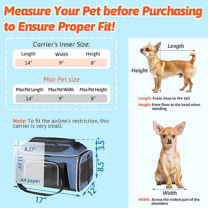 Petskd Top-Expandable Pet Carrier 17x12x8.5 Inches JetBlue Allegiant Spirit Airline Approved, Soft-Sided Carrier for Small Cats and Dogs with Locking Safety Zippers and Anti-Scratch Mesh(Blue)