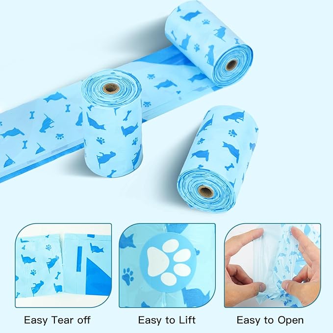 Joyeux 240 Count Ocean Scent Dog Poop Bags Rolls,with Dispenser,Leak-Proof Large Doggie,Extra Thick Poop Bag for Dogs,Cats Litter Bags,Blue Trash Bags for Doggy Pets Bolsa de Popo de Perro