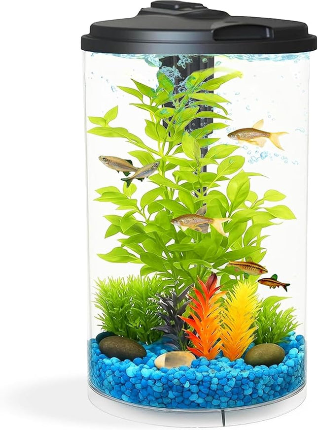 Koller Products AquaView 3-Gallon 360 Aquarium with LED Lighting (7 Color Choices) and Power Filter, 10.25 x 10.25 x 14.5