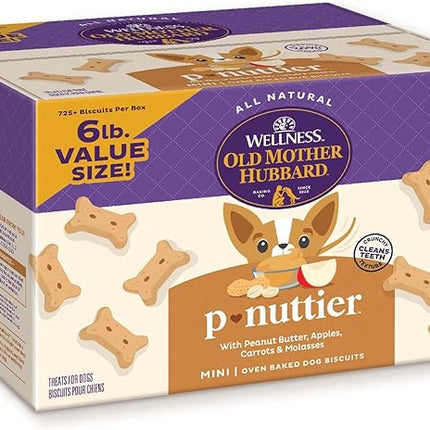 Old Mother Hubbard Wellness P-Nuttier Dog Biscuits, Natural, Training Treats, Peanut Butter Flavor, Mini Size, (6 Pound Box)