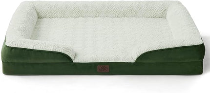 Bedsure Orthopedic Dog Beds Large Sized Dog - Washable Large Dog Cat Bed Waterproof, Comfort Dogs Couch Sofa with Washable Removable Cover, Pet Bed with Nonskid Bottom, Plush-Green, 35"