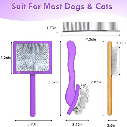 Long Pin Dog Slicker Brush for Long Haired Dogs, Removes Loose Hair, Tangles and Knots, Professional Pet Grooming Kit, Purple