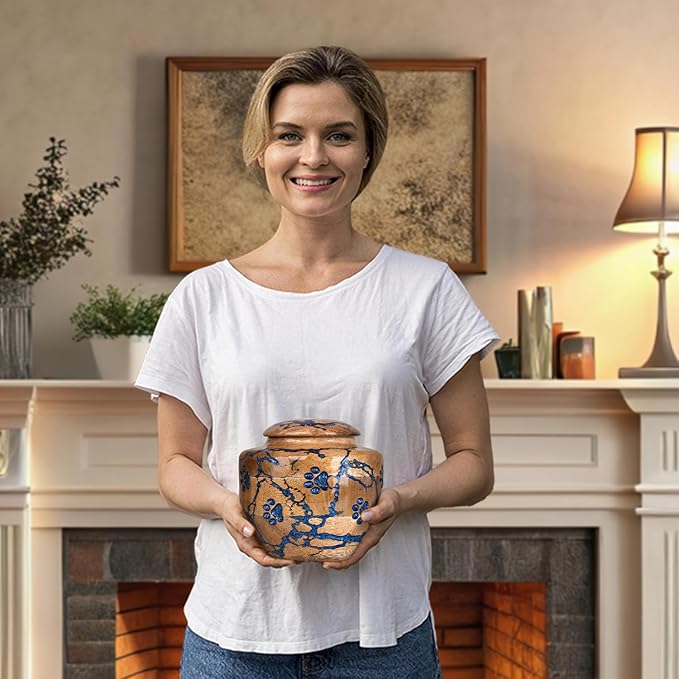 Wood Pet Urns for Dog/Cat Ashes - Large 54 Cu/in Resin Decorative Urn for Ashes for Dog, Urns for Cats - Pet Memorial Remembrance Box - Blue, Large (54 Cubic inches)