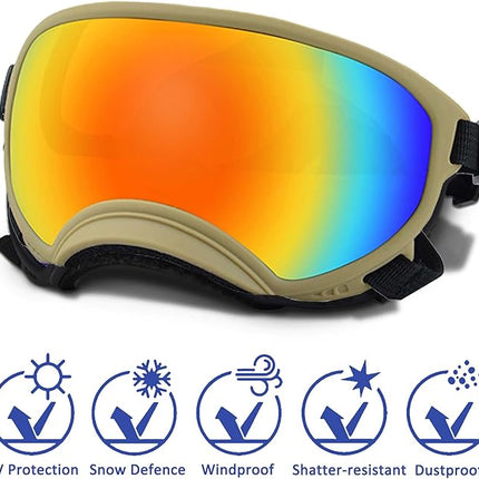 Large Dog Sunglasses with Adjustable Strap UV Protection, Winproof Puppy Sunglasses, Suitable for Medium-Large Pet Glasses, Dogs Eyes Soft Goggles, Khaki Colours