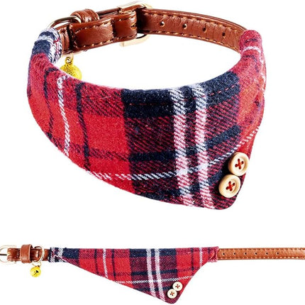 EXPAWLORER Dog Collar and Leash Set - Classic Plaid Dog Bow Tie and Dog Bandana Collar with Bell, Dog Leash Tangle Free, Adjustable Collars for Small Medium Large Dogs Cats, Holiday Ideal Gift