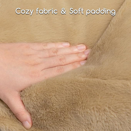 Hollypet Fluffy Plush Pet Dog Cat Couch Soft Calming Pet Sofa Bed for Medium Small Cats and Dogs, Light Brown
