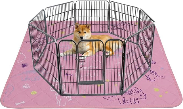 IEUUMLER Washable Pee Pads for Dogs Extra Large 71" x 71", 1 Pack Non-Slip & Waterproof Whelping Pad, Reusable Puppy Potty Training Pad for Playpen EU007 (Pink Dinosaur, 71"X71"-1pcs)