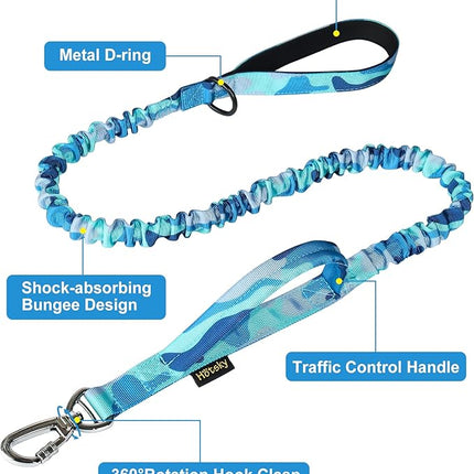 Hotsky Tactical Dog Collar and Leash Set, Heavy Duty Military Airtag Dog Collar with Handle and Metal Buckle for Training and Walking, with Airtag Holder and Two Patches (Blue Camo, L)