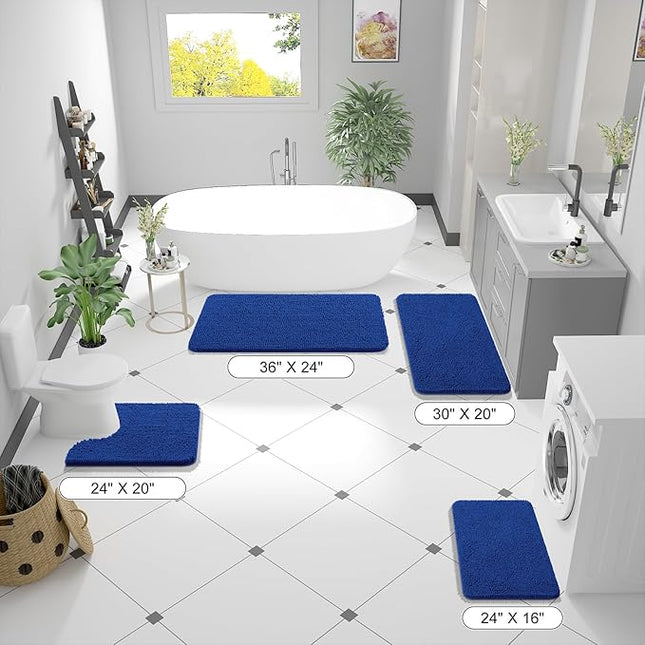 OLANLY Bathroom Rugs 44x24, Extra Soft Absorbent Chenille Bath Rugs, Rubber Backing Quick Dry, Machine Washable Bath Mats for Bathroom Floor, Tub and Shower, Home Decor Accessories, Royal Blue