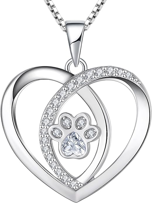 STARCHENIE Puppy Dog Necklace 925 Sterling Silver Love Heart Pendant Cat Pet Paw Print Jewelry for Women