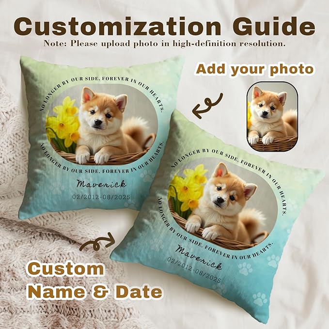 Personalized Pet Memorial Throw Pillow with Photo, Custom Pet Memorial Gifts for Dogs Cats, Loss of Dog Sympathy Gift Dog Bereavement Remembrance Picture Pillow