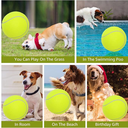 Pomeat 2 PCS Gaint Tennis Ball for Dogs, 9.5" Inflatable Large Tennis Balls Pet Chew Toy, Inflatable Rubber Non-Toxic Pet Toy Balls with Pump & Needle for Small Medium Large Dogs