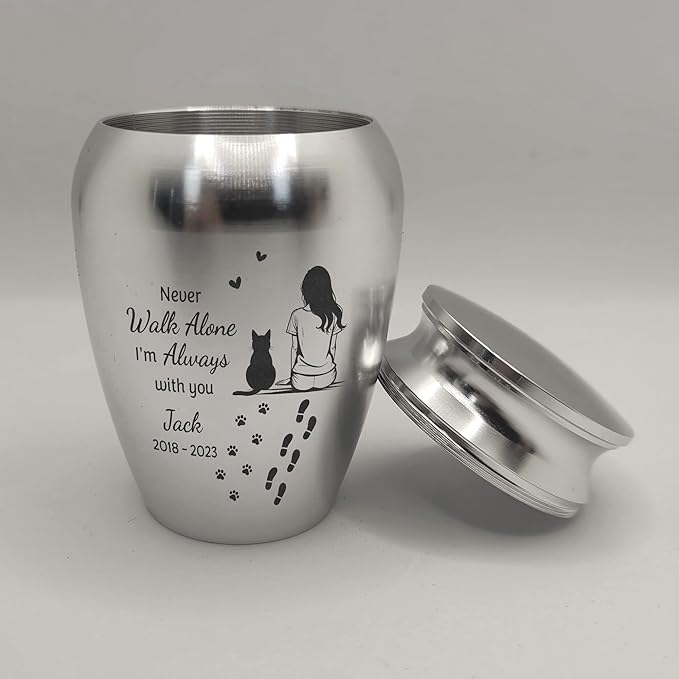 Artsy Woodsy Personalized Pet Memorial Cat Mini Urns Stainless Steel Decorative Keepsake Urns for Ashes 2.56 inch, Gifts for Cat Mom Dad Lovers Accessories in Loving Memory Loss (09, 2.56x1.77, Cat)