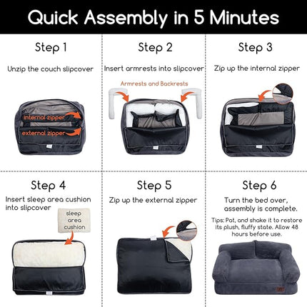 Hollypet Fluffy Plush Pet Sofa Soft Calming Pet Sofa Beds for Medium and Large Dogs, L, Gray