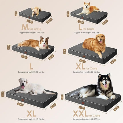 EHEYCIGA Waterproof Dog Bed Orthopedic 41"x27", Memory Foam Pet Bed for XLarged Dogs, Washable Pet Mat with Removable Cover, Dark Grey