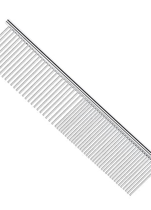 PETTOM Pet Steel Grooming Tool Poodle Finishing Butter Comb 7 1/2-inch L Silver Dog Combs with Rounded Ends Stainless Steel Teeth, Cat Comb for Removing Tangles and Knots