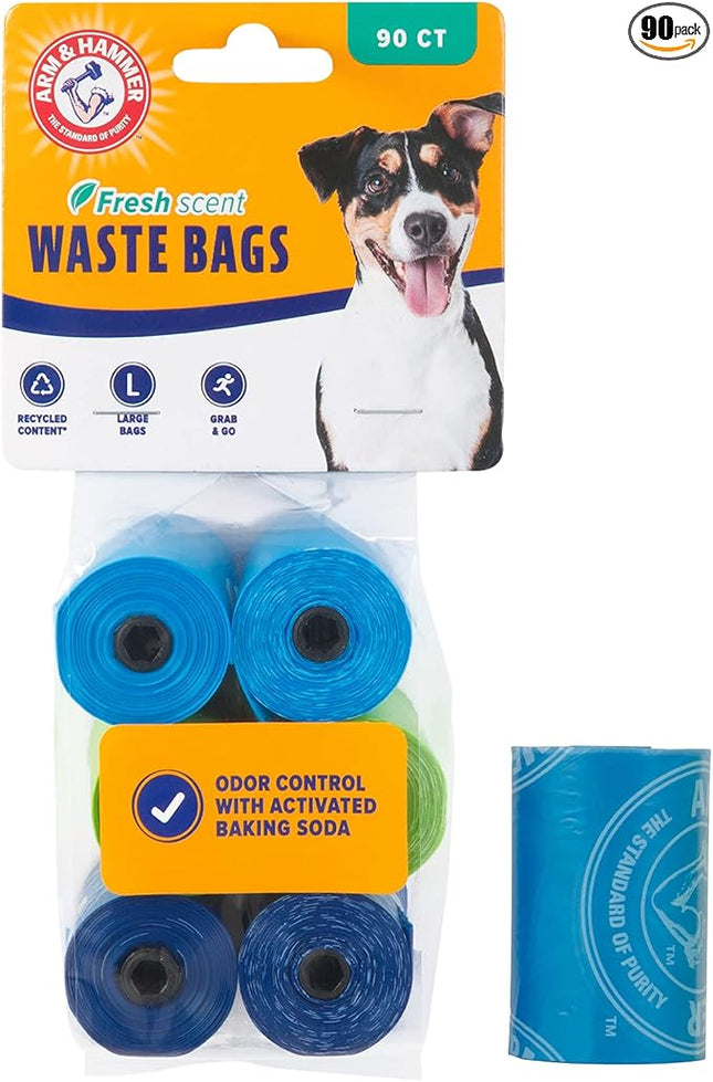 Arm & Hammer Durable Disposable Dog And Cat Waste Bags With Activated Baking Soda, 90 Dog Poop Bags, 9 x 14 Inches