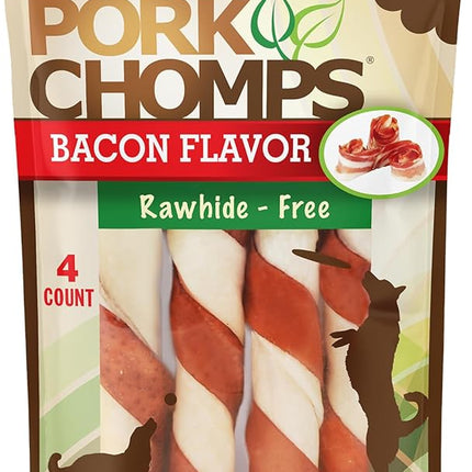 Pork Chomps Baked Pork Skin Dog Chews, 6-inch Twists, Bacon Flavor Wrap, 4 Count