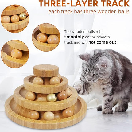 Cat Ball Track Toy,Kitty Toys Roller,3-Level Ball Tower with 9 Removable Balls,Interactive Cat Toy, DIY Circle Fun Toy for Kitten Mental Physical Exercise - Medium Size