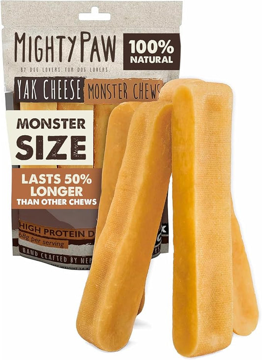 Mighty Paw Yak Cheese Dog Chews - All-Natural Treats for Dogs - High Protein Treat with 68 Grams of Protein Per Chew - Delicious and Long Lasting - Limited Ingredients - Monster 4 Pack