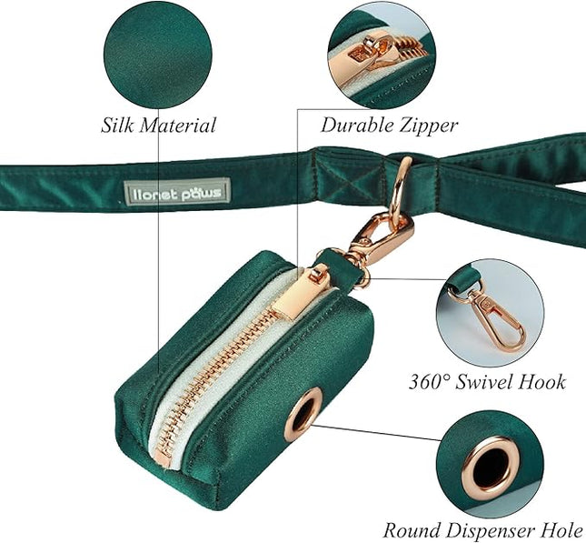 Lionet Paws Cute Dog Poop Bag Holder with Dog Poop Bag for Leash, Silk Dog Bag Dispenser, Matching Dog Collar