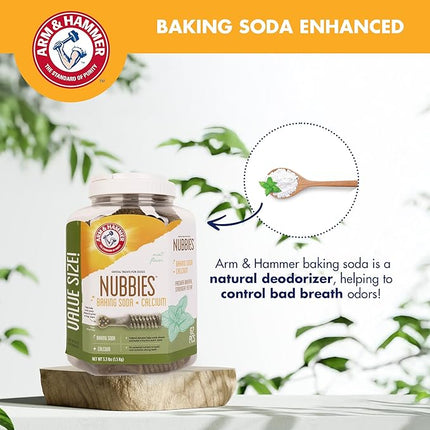Arm & Hammer for Pets Nubbies Dental Treats for Dogs with Baking Soda and Calcium, Treat Chews Help Fight Bad Breath, Plaque & Tartar without Brushing, Md Size Mint, 62 Pcs (Packaging may vary)