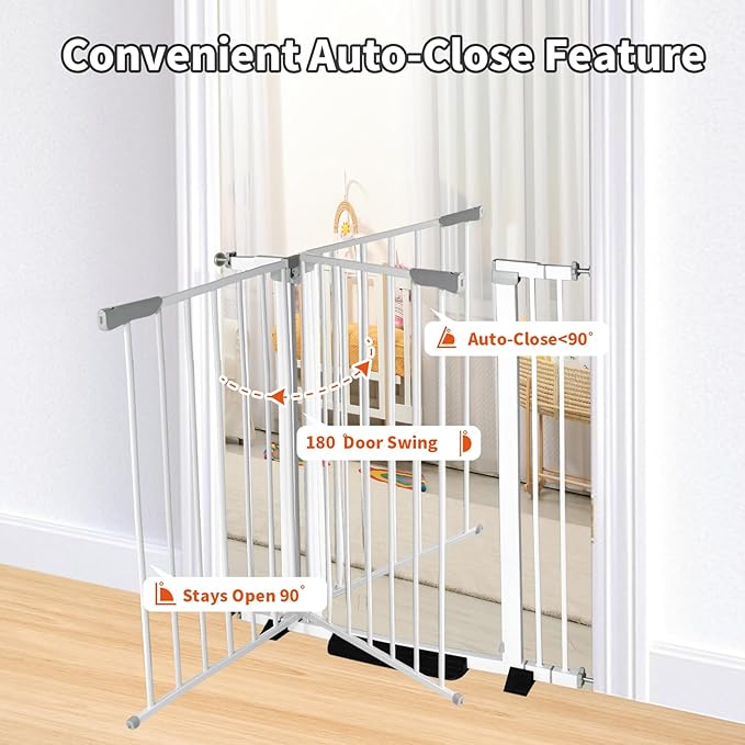 41 Inch Tall Baby Gate Auto Close Dog Gate Adjustable 29.92"-57.48" Wide Pressure Mounted Walk Through Swing Pet Gate for Doorways (White, 29.92"-57.48" Wide)
