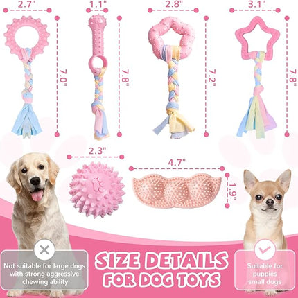 6 Pack Puppy Teething Toys Cute Pink Puppy Chew Toys for Teething Small Breed Dog Chew Toy Interactive Pet Toy Set for Puppies to Keep Them Busy Soft Durable Small Breed Doggy Chewing Ball