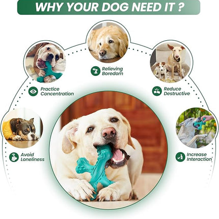 Dog Chew Toys for Aggressive Chewers Large Breed,Indestructible Bones Toy，Durable Cleaning Toothbrush Natural Rubber Dog Toys… (Blue)