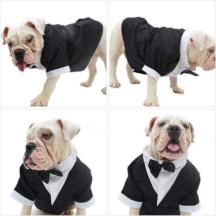 Lovelonglong Bulldog Costume Dog Suit Formal Tuxedo with Black Bow Tie Wedding Clothes for Pugs/French Bulldog/English Bulldog/American Pit Bull Black B-S