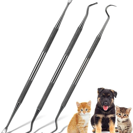 Hotop 3 Pieces Dog Dental Tooth Scaler and Scraper Stainless Double Headed Tarter Removing Tool Scraper Pet Teeth Cleaning Tools for Dog and Cat