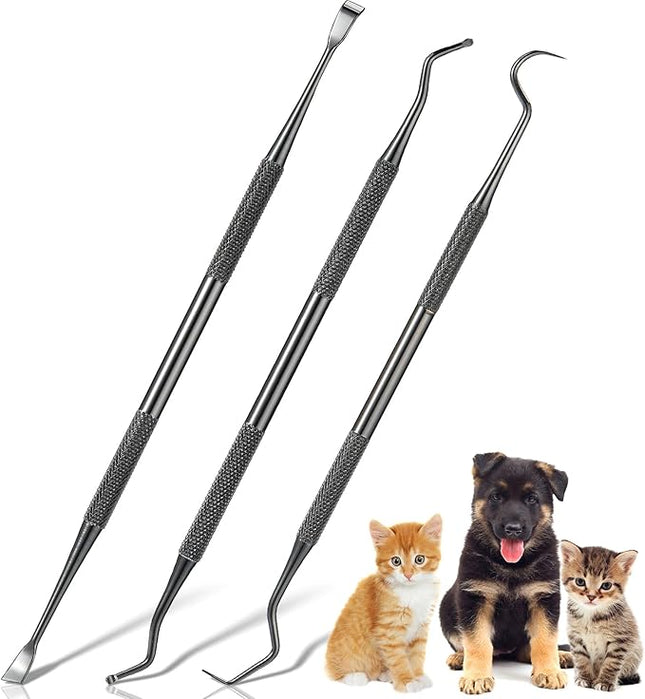 Hotop 3 Pieces Dog Dental Tooth Scaler and Scraper Stainless Double Headed Tarter Removing Tool Scraper Pet Teeth Cleaning Tools for Dog and Cat