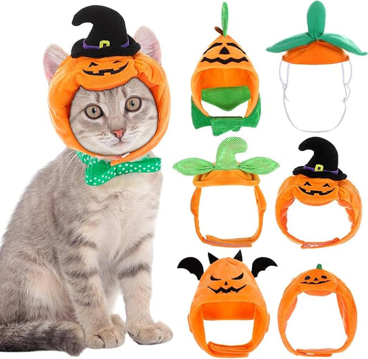 6 Pcs Cat Halloween Pumpkin Costume Dog Pumpkin Hat Adjustable Pet Headdress Cute Cap Headwear Halloween Devil Hat for Party Cosplay Puppy Kitty Dress up Accessory