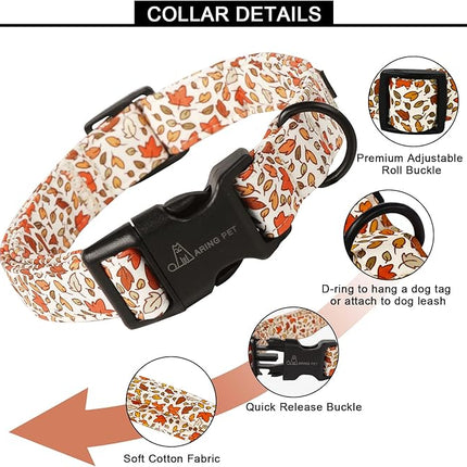 ARING PET Fall Dog Collars, Cute Autumn Maple Leaves Pet Collar with Quick Release Buckle for Small Medium Large Girl Boy Dogs-XS