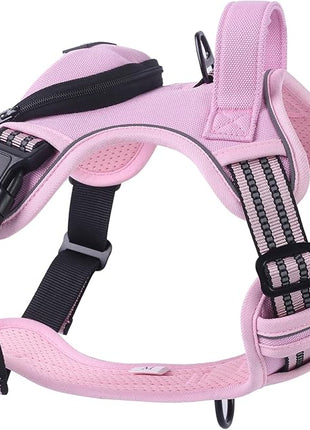 BUMBIN Dog Harness for Large Dogs, No Pull Adjustable No Choke Pet Vest with Dog Leash Fit Smart Reflective Pet Walking Harness for Training Easy Control Soft Handle Pink S