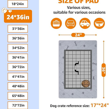 Washable Pee Pads for Dogs, 24x36 Reusable Absorbent Whelping Pads with Non-Slip Waterproof Bone Print