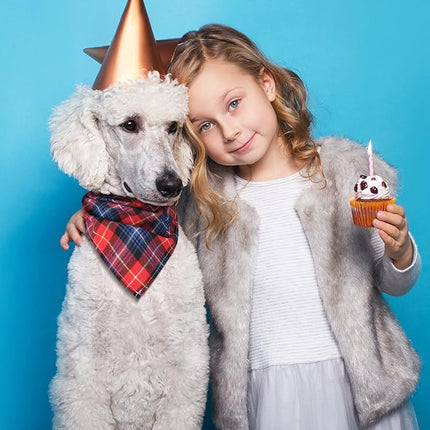 Honoson 6 Pieces Triangle Dog Bandana Dog Scarf Plaid Printing Adjustable Bibs Scarf Washable Square Kerchief Bandana Set for Small to Medium Puppy Cat(16.1 Inch,Red Style)