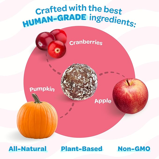 Pumpkin Dog Treats with Cranberry & Apple - Healthy Dog Treats - Soft, Natural, Grain Free, Low Calorie, Gluten Free, Non-GMO, Clean & Nutritious Ingredients - 18pk