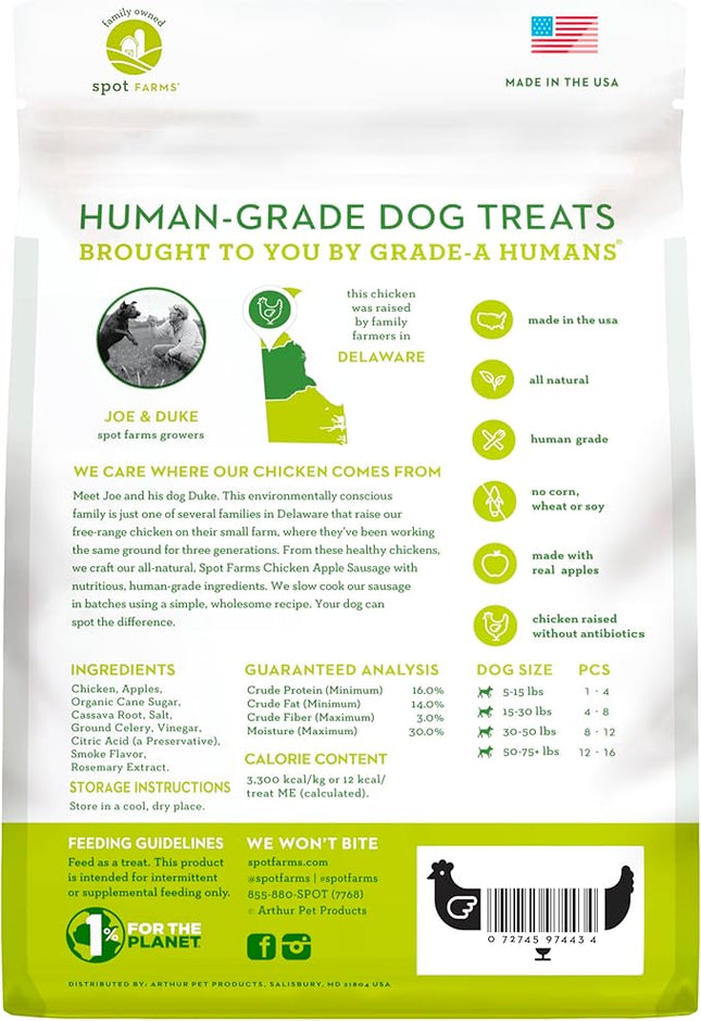 spot farms Chicken Apple Sausage Healthy All Natural Dog Treats Human Grade Made in USA 12.5 oz (Pack of 2)