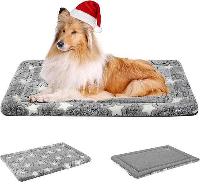 EMPSIGN Fancy Dog Bed Mat, Pet Bed Pad Reversible (Cool & Warm), Machine Washable Crate Pad, Pet Sleeping Mat for Small to XXX-Large Dogs, Grey, Star Pattern,XXL (48inch X30inch X1.1'')