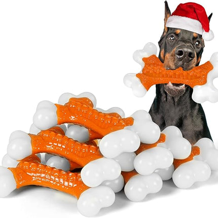 6-Pack Dog Toys for Aggressive Chewers Large Breed, Tough Bones, Nylon Puppy Teething Chew Toys Medium Dogs, Heavy Duty Peanut Butter Flavor Toys