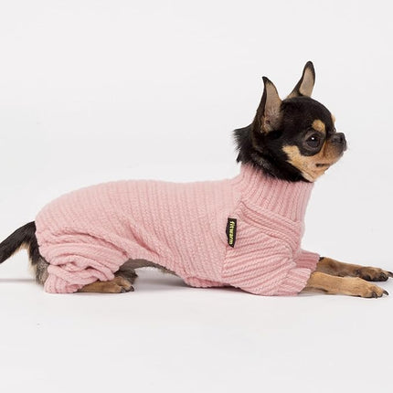 Fitwarm Turtleneck Knitted Dog Sweater Puppy Pajamas Thermal Doggie Winter Clothes Knitwear Pet Coats Cat Apparel Pink Small