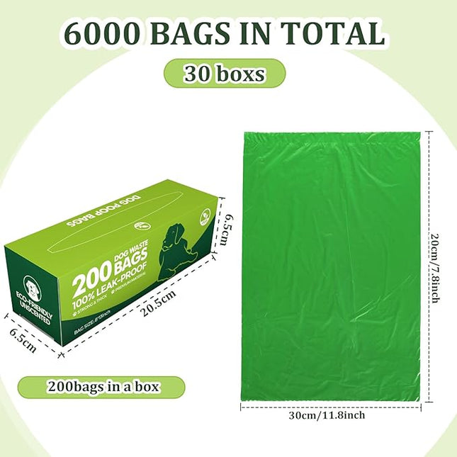Harloon 6000 Counts Dog Poop Waste Bags 30 Rolls 12 x 8 Inches Extra Thick Strong Leak PET Proof Bags Disposable Bulk Universal Doggy Roll Waste Box for Puppy Outdoor Walking Travel(Deep Green)