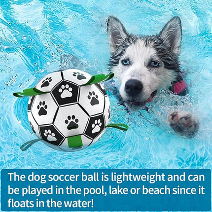QDAN Dog Toys, Soccer Ball with Straps, World Cup Interactive Toys for Tug of War, Puppy Birthday Gifts, Water Toy, Durable Dog Balls for Medium Large (8 Inch)