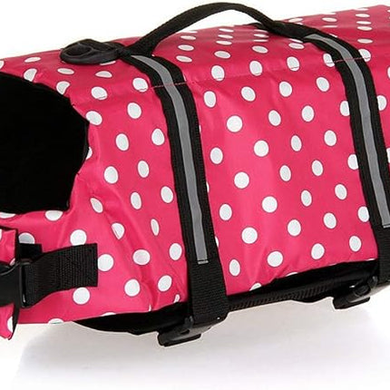HAOCOO Dog Life Jacket Vest Saver Safety Swimsuit Preserver with Reflective Stripes/Adjustable Belt Dogs?Pink Polka Dot,XXL