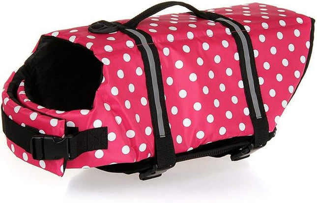HAOCOO Dog Life Jacket Vest Saver Safety Swimsuit Preserver with Reflective Stripes/Adjustable Belt Dogs?Pink Polka Dot,XXL