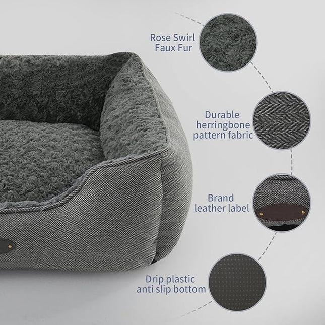 Extra Small Dog & Cat Bed - Deluxe Plush, Comfy & Durable, Washable Rectangular, Non-Slip Bottom, Size 19"X16" Gray
