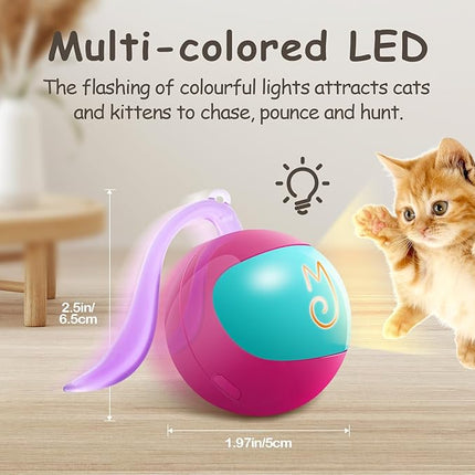 Migipaws Interactive Cat Ball Toy Set, Fun Tracker, Automatic Rolling Chase Ball with Fluffy Tail, A Small Mice, Rechargeable (Rose)