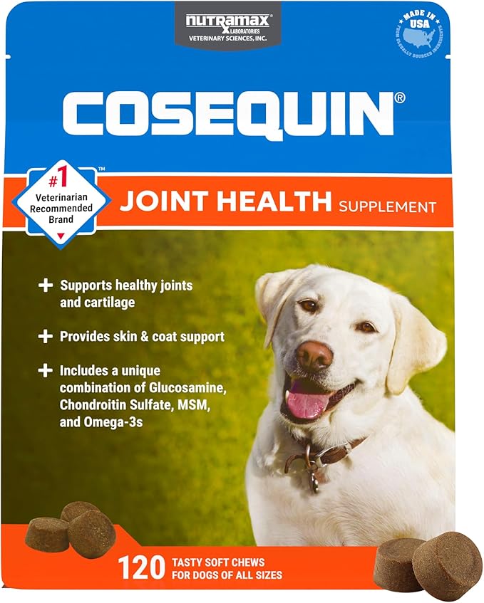 Nutramax Cosequin for Dogs Joint Health Supplement, Contains Glucosamine, Plus Chondroitin, MSM and Omega-3s, Supports Joint and Skin and Coat Health, Soft Chews, 120 Count