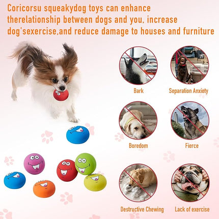 Squeaky Dog Toys Funny Face Chewing Latex Rubber Soft Fetch Play Interactive Dog Squeaky Balls for Puppy Small Medium Pet Dog (12PCS)